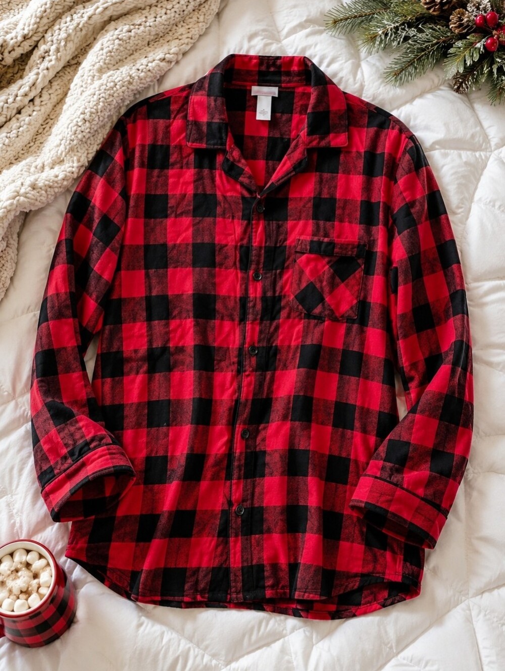 Wondershop Target Men's Buffalo Plaid Pajama Top Large Red Black Button Front Sl